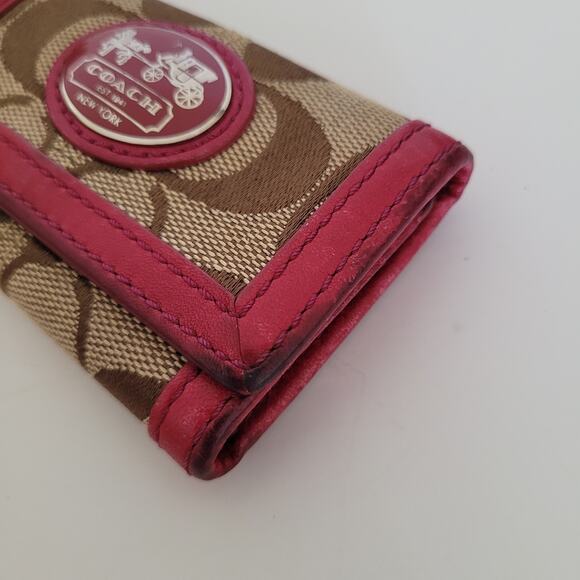 Coach Wallet Key Charm Case Holder Tan Beige Pink Canvas Leather Logo - Picture 10 of 10